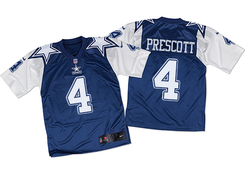 Men's Elite Dak Prescott Nike Jersey Navy/White - #4 Throwback NFL Dallas Cowboys